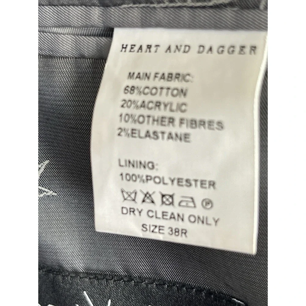 Heart and Dagger Mens Cotton Blend Sport Coat Blazer 38R Gray Double Vented